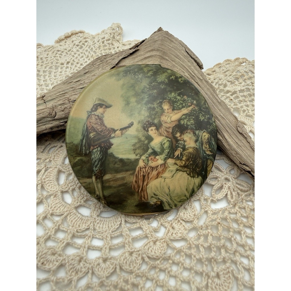 Wonderful antique powder compact with mirror, pink ostrich puff victorian